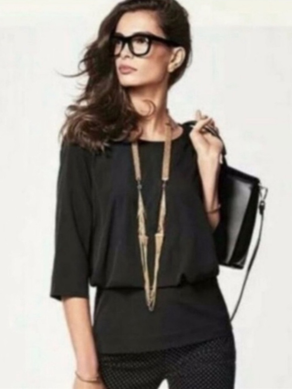 CAbi Chic Black Indulgence Business Casual Split Back Banded Waist top